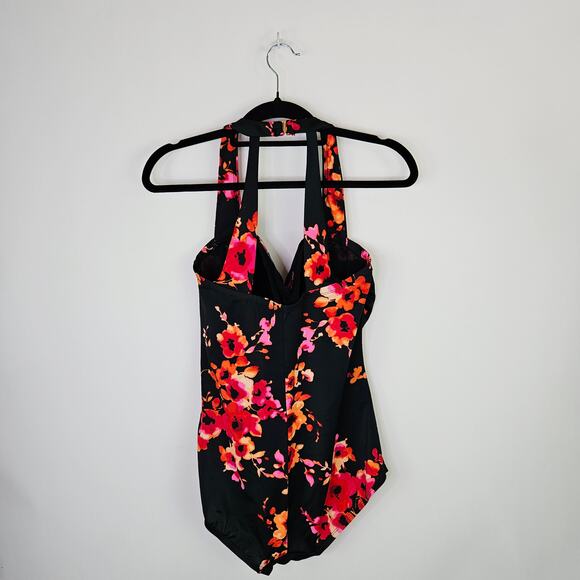 Swimsuits For All Aquabelle One Piece Swimsuit Sz 14 Floral Ruched Tummy Control - Picture 4 of 13